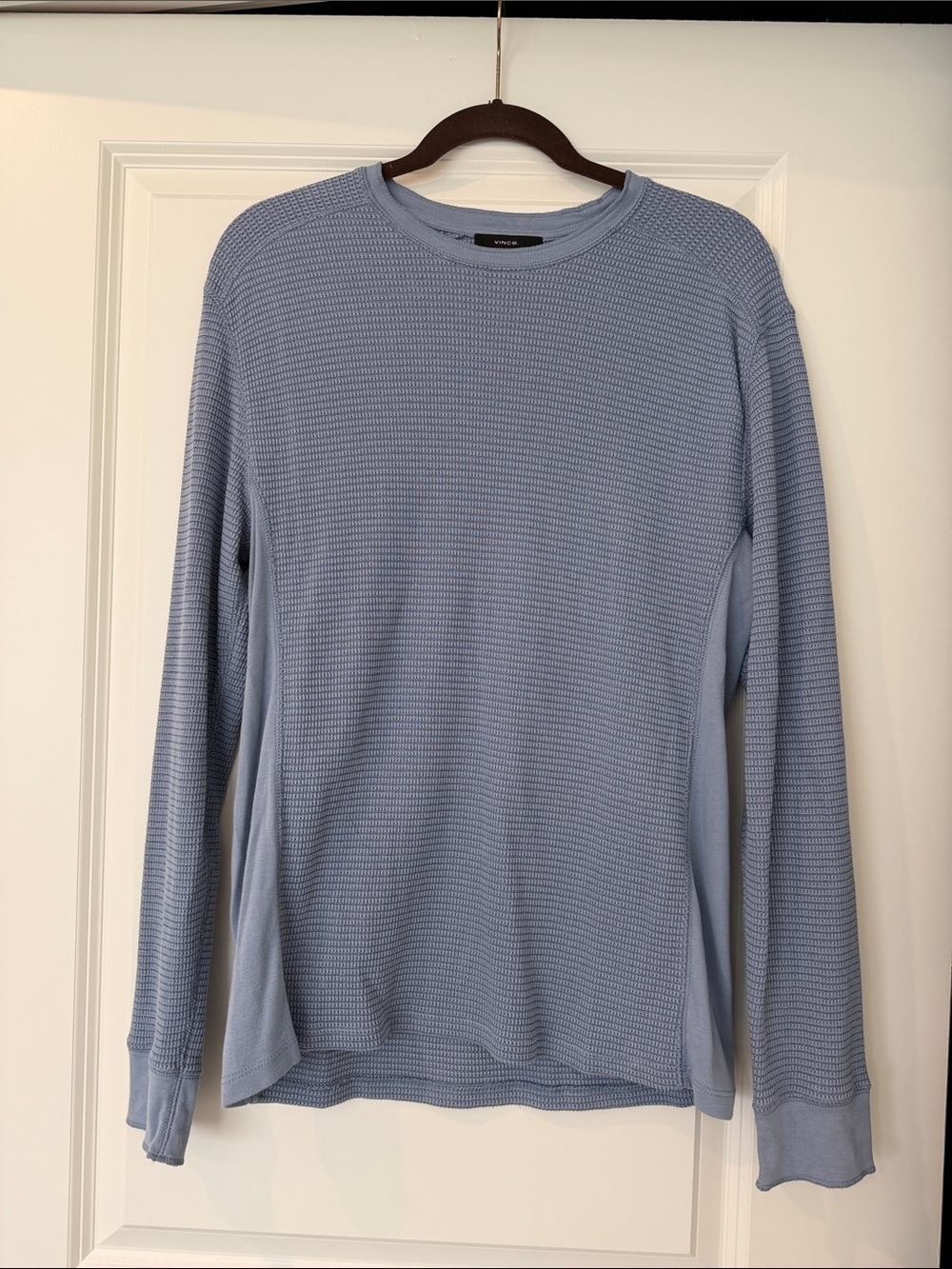 VINCE. Light Blue Waffle Knit Long Sleeve Top